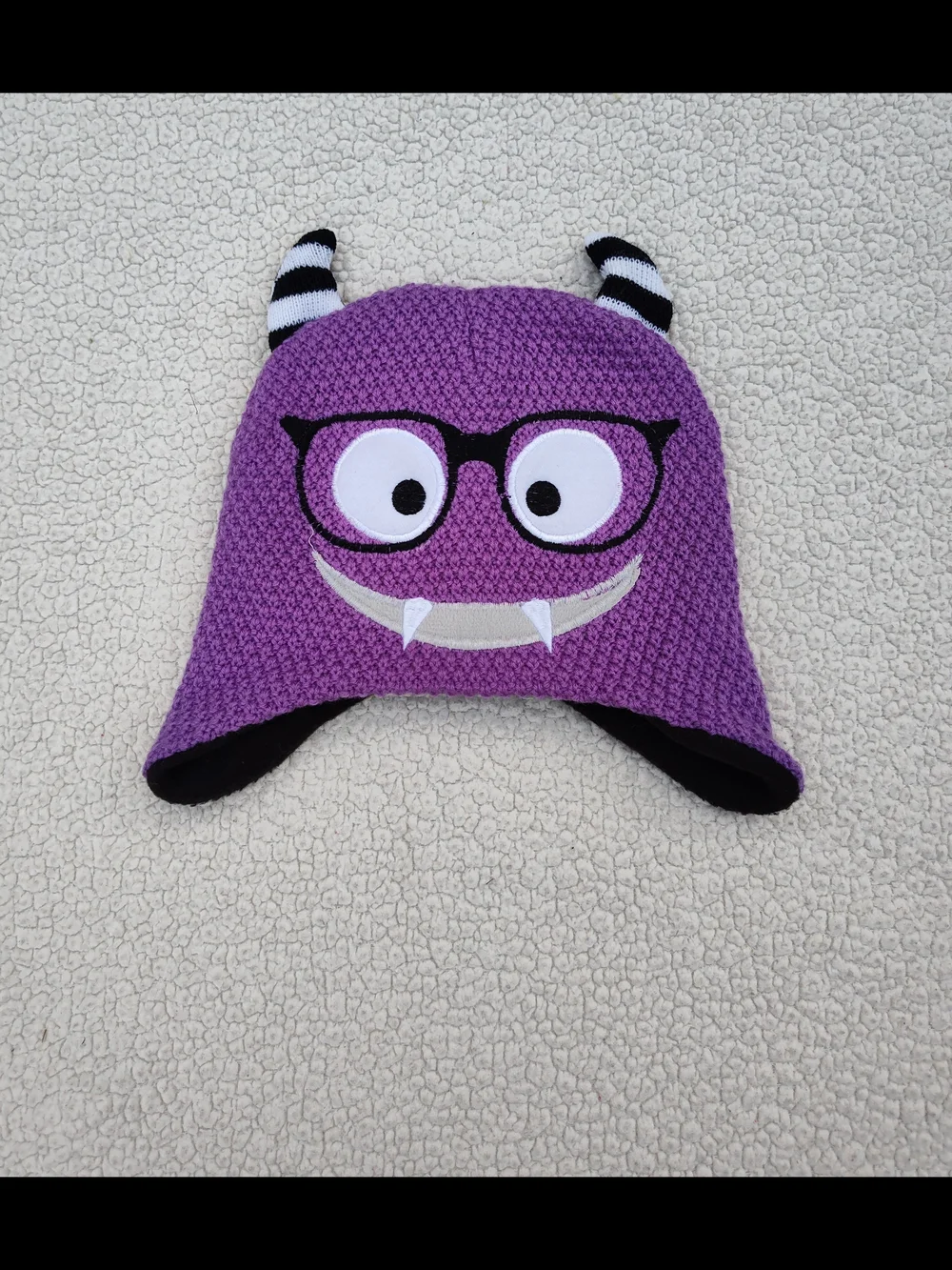 Purple Monster Earflap Hat with Glasses Design